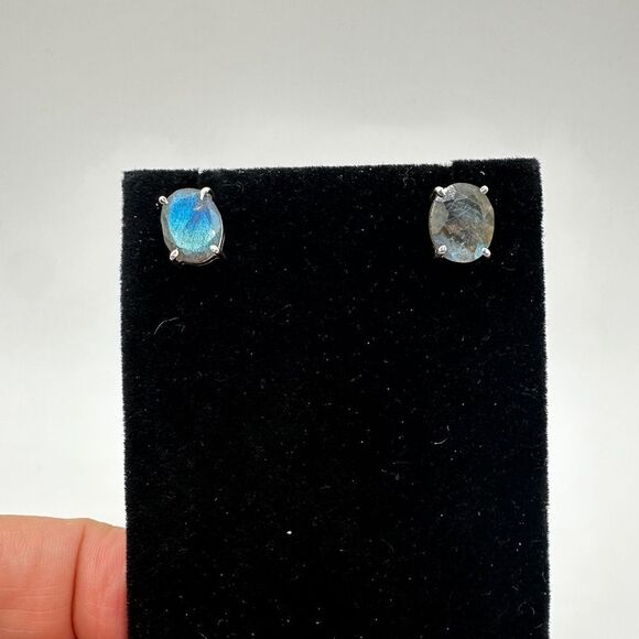 NWOT 8x10mm faceted labradorite stud earrings in sterling silver! - Picture 11 of 13